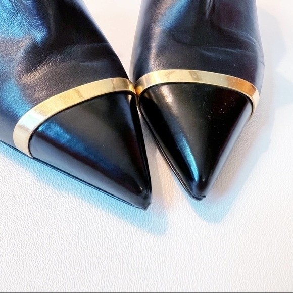 Saint Laurent Pointed Cap Toe Mid Heel Boots with Gold Accent Size 39.5 - Picture 6 of 16